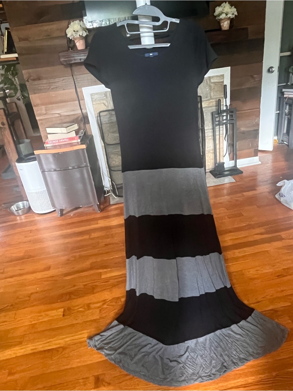 GAP Black and Gray Striped Maxi Dress